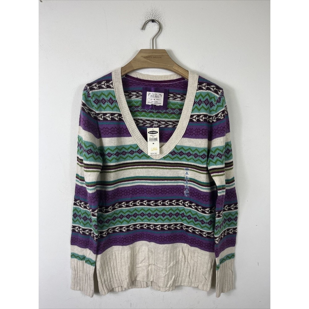 Old Navy Women's Lambs Wool Blend Fair Isle Pullover Sweater Sz M NWT $24